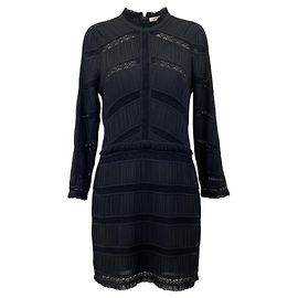Vestito Kitty in chiffon di seta plissettato e pizzo trasparente Black Noir Ulla Johnson Nero