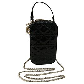 Dior Lady Dior Phone Holder Black Patent Leather Black