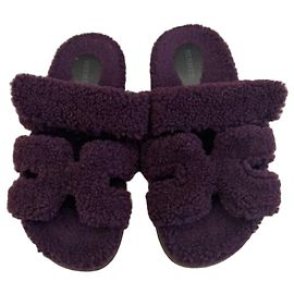 Hermès Chypre Shearling Sandals Purple Purple