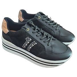 Autre Marque Schwarze Leder-Sneaker mit Strasssteinen Schwarz