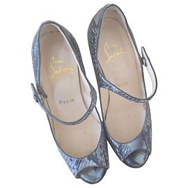 Christian Louboutin Escarpins Louboutin em couro de piton Azul Cinza Metálico
