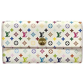 Cartera larga Louis Vuitton Monogram Multicolore Rosa Blanco