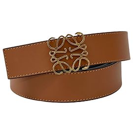 Loewe Reversible Leather Belt Brown Black Golden