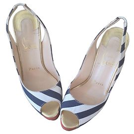 Christian Louboutin Décolleté a righe blu e bianche Bianco Blu Gold hardware