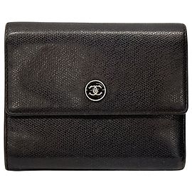 Carteira bi-fold de couro Chanel Castanho escuro