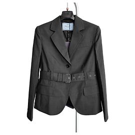 Prada Blazer aus Wolle in Dunkelgrau mit Gürtel Grau