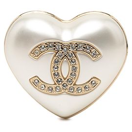 Chanel Coco Mark Herzmotiv Brosche Weiß Golden