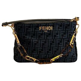 Fendi O'Lock Handtasche aus blauem FF Canvas Schwarz Blau