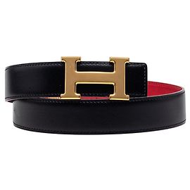Hermès Cinturón Hermes Constance H Negro Roja