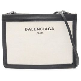 Bolsa de ombro Balenciaga em lona azul-marinho e couro Branco Outro