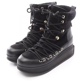 Salvatore Ferragamo Gancini Leather Suede Boots Black