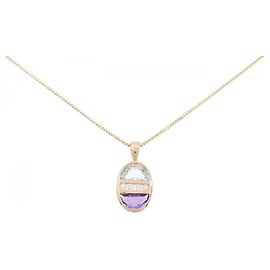 Autre Marque Collier pendentif Au750 Multi Gemstone Doré