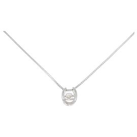 Autre Marque Pt900/Pt850 Diamond Necklace Silvery