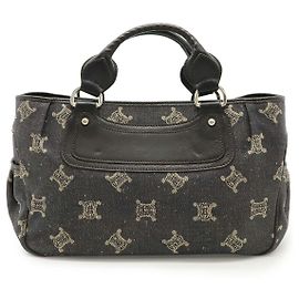 Céline Celine Macadam Denim Leather Handbag Black