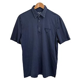 Polo a maniche corte in piqué di cotone Prada Blu Blu navy