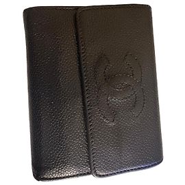 Chanel black leather wallet Black
