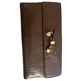 Gucci GG embossed brown leather long wallet Brown