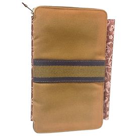 Hermès Portafoglio in tela marrone con zip e banda a contrasto Marrone Altro