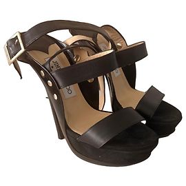 Jimmy Choo black leather and suede heeled sandals Black