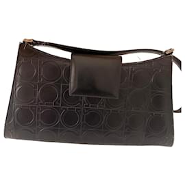 Salvatore Ferragamo Gancini black leather handbag Black