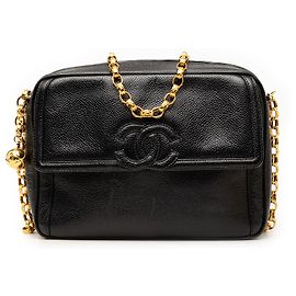 Borsa Camera Chanel Black CC Caviar Front Pocket Bijoux Chain Nero