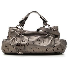 Salvatore Ferragamo Sac à main Gancini en cuir de veau perforé métallisé marron Ferragamo Marron Bronze
