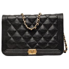 Chanel Black Quilted Caviar Boy Wallet on Chain Black