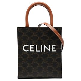 Céline Celine Brown Mini Triomphe Coated Canvas Vertical Cabas Satchel Marron Marron foncé