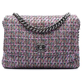 Chanel Flap em Tweed Multicolorido CC Roxo Roxo