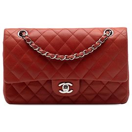 Chanel Red Medium Classic Caviar Double Flap Rosso Bordò