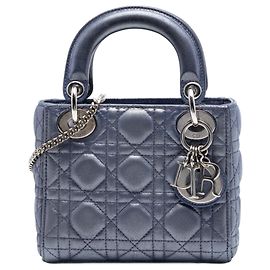 Lady Dior Cannage em pele de cordeiro iridescente azul mini Azul Azul escuro