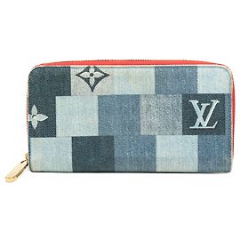 Carteira longa zippy em denim patchwork Monogram azul Louis Vuitton Azul Outro