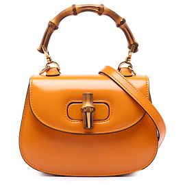 Bolsa Gucci Orange Mini em couro de bezerro Web 1947 com alça de bambu Laranja