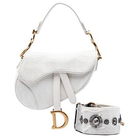 Borsa Saddle in tela ricamata Oblique bianca mini di Dior Bianco
