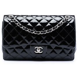 Chanel Black Jumbo Classic Patent Double Flap Noir