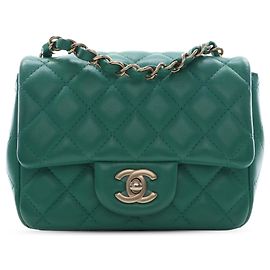 Chanel Green Mini Square Classic Lambskin Single Flap Verde