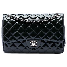 Chanel Blue Jumbo Classic Patent Double Flap Blau Marineblau