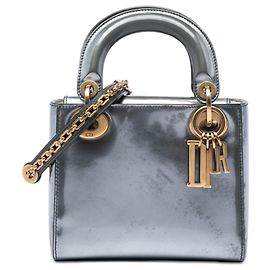 Dior Silver Mini Metallic Patent Lady Dior Silvery