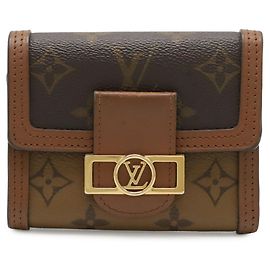 Cartera compacta de tres pliegues Louis Vuitton Monogram Reverse Dauphine Otro Marrón claro Monograma