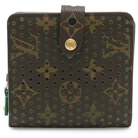 Cartera Compact Zip Plegable Monogram Perforada Louis Vuitton Verde Verde claro Monograma