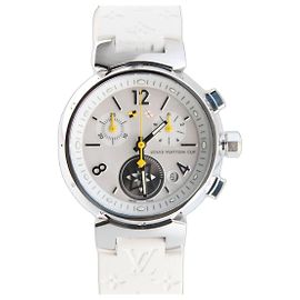 Relógio Louis Vuitton Tambour Lovely Cup Cronógrafo Branco Hardware prateado