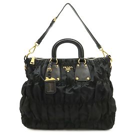 PRADA Tessuto Gathered Tote Bag Black