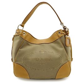 Bolsa de ombro em jacquard Prada na cor cáqui Caqui