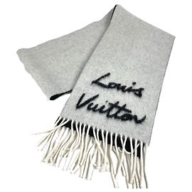 Cachecol Louis Vuitton M92527 Fringe Logo Preto Branco