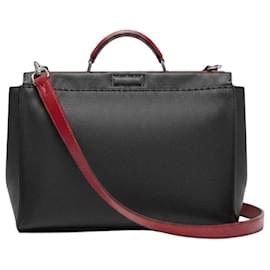 Fendi Peekaboo black leather bag (Large size) Black Red