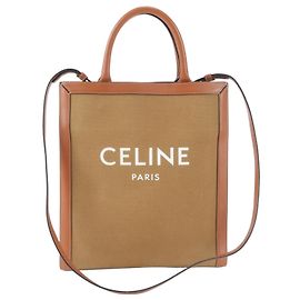 Céline Celine Vertical Cabas Leather Canvas 2-Way Shoulder Bag Marron