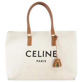 Céline Bolsa Tote Horizontal de Couro e Lona Celine Marrom Branco