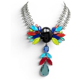 NEW PHILIPPE FERRANDIS MULTICOLOR STONES NECKLACE 45CM SILVER METAL Multiple colors