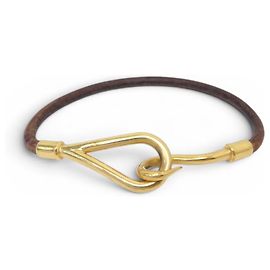 Hermès BRACELETE HERMES JUMBO COURO MARROM & METAL DOURADO 17.5 CM LEATHER BANGLE STRAP Marrom