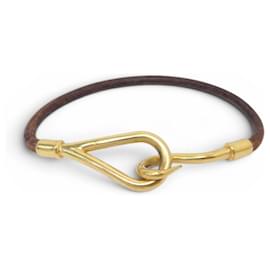 Hermès HERMES JUMBO BRACELET BROWN LEATHER & GOLD METAL 17.5 CM LEATHER BANGLE STRAP Brown